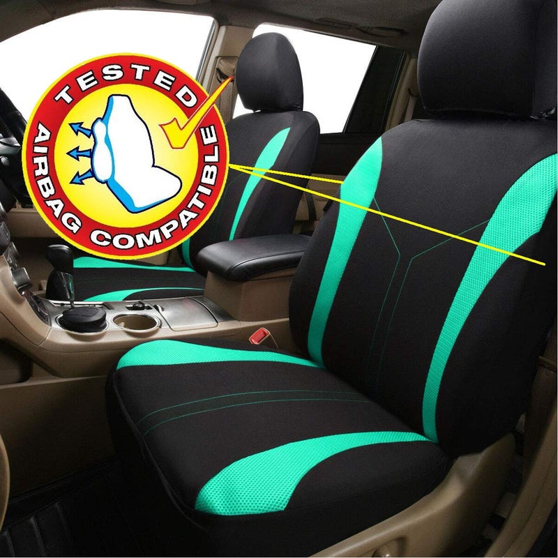Flying Banner Car Seat Covers 2 Front Seats Mesh Fabric Splicing Polyester Cover Black with Green Color - Image 3